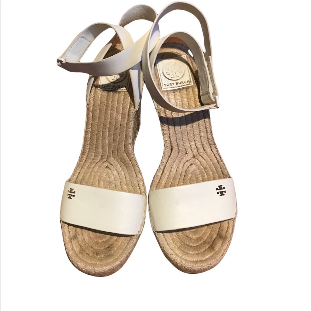 Tory Burch white wedge espadrilles size 9 ankle strap